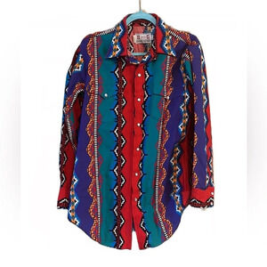Vintage H Bar C California Ranchwear Button Front Aztec Shirt Mens 16/ 34